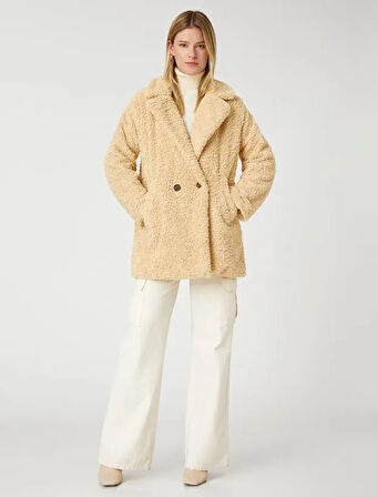 Kruvaze Oversize Peluş Kısa Kaban