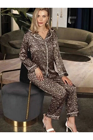 5660 Battal Uzun Kol Saten Pijama Takımı