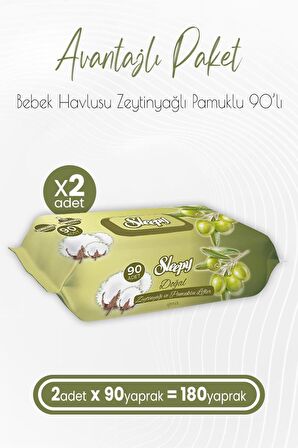 Doğal Zeytinyağlı Ve Pamuklu Islak Bebek Havlusu 90 Yaprak X 2 Adet (180 YAPRAK)