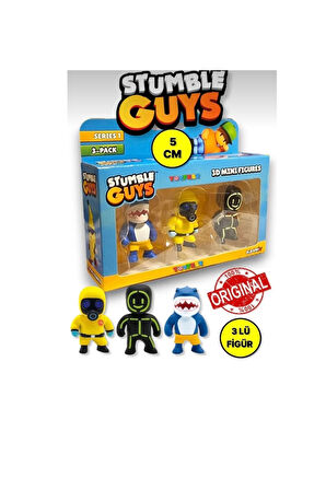 Stumble Guys Seri 1 - 3D Mini 3 lü Figür Seti - 3 ADET Megalodon Hazmat NBC Glowman - 5 cm
