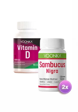 Voonka Vitamin D İçeren Takviye Edici Gıda 90 Kapsül -Voonka Sambucus Nigra 42 Çiğneme Tablet
