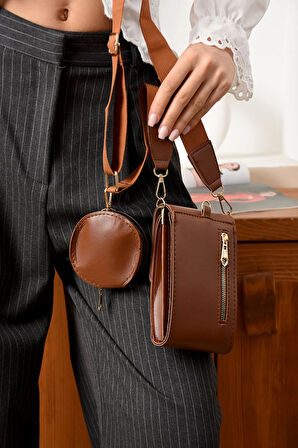 Lüks Çapraz Askılı Kolon Kemer Detaylı Mini Cüzdan Tasarımlı Çanta