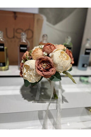 Şakayık Gelin Buketi - Kahverengi Gelin Çiçeği - Yapay Gelin Buketi