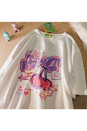 Cartoon Cherry Beyaz T-shirt ( Unisex )