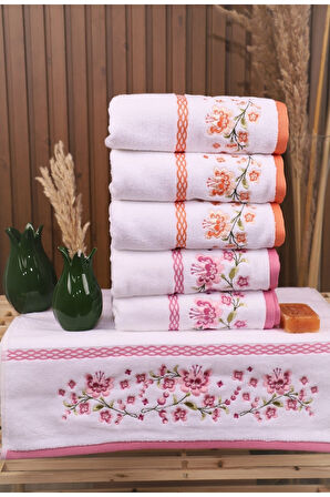 Özdilek Azalea 6'lı Nakışlı Pamuklu Işlemelik Çeyizlik 50*90 El Yüz Havlusu M-2