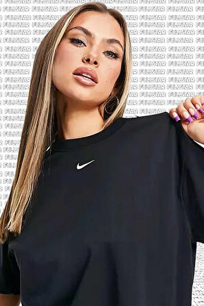 Sportswear Oversized T-shirt Unisex Nakış Swooslu Siyah Tişört