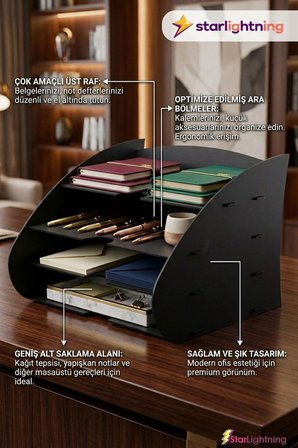 Masa Düzenleyici Organizer Evrak Rafı Masaüstü Organizer Siyah Renk Model 3