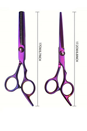 Mor Saç Kesim Makas Seti 17 cm Düz ve Ara Makas Şık Deri Çantada Kuaför Seti XLQ592