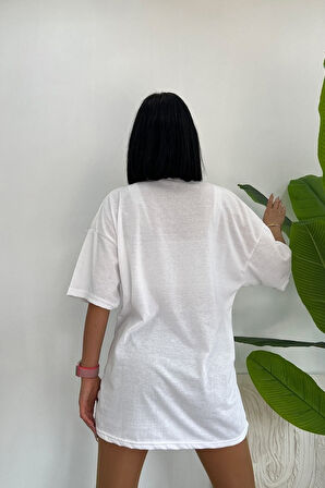 Unisex Pamuk Bisiklet Yaka  Oversize T-shirt