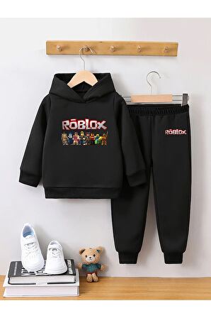 Roblox Erkek Çocuklar İçin Premium 3. İplik Compact Sweatshirt & Eşofman Takımı - 2 Parça Spor Takım