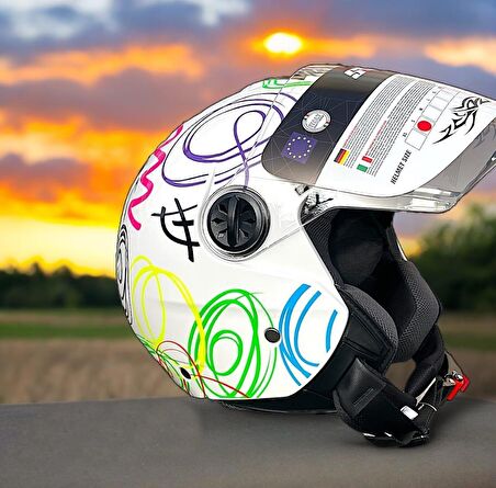 Sway 715 Şeffaf Vizörlü Yarım Motosiklet Scooter Kaskı S Beden White Flower