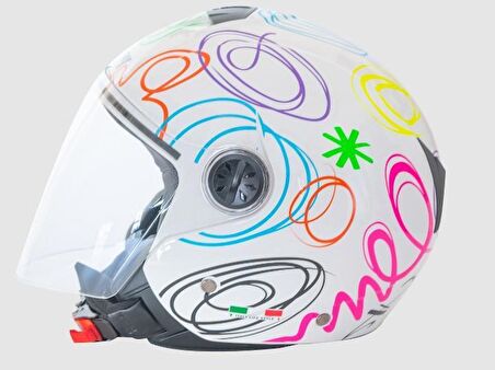 Sway 715 Şeffaf Vizörlü Yarım Motosiklet Scooter Kaskı S Beden White Flower