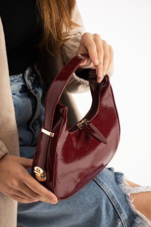 Kadın el ve omuz çantası parlak rugan baget çanta Trendyustute