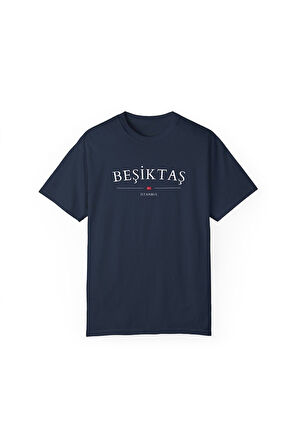 Unisex Beşiktaş ilçe Türkiye Şehir Baskılı Lacivert Basic Tshirt