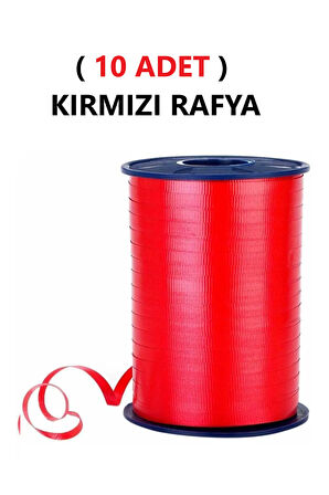 ( 10 Adet ) 200 Metre Rabant Kırmızı Rafya Şerit Kurdele