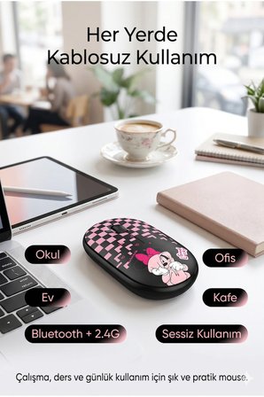 Çift Mod Bluetooth 2.4G Kablosuz Siyah Desenli Sessiz Optik Mouse