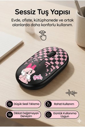 Çift Mod Bluetooth 2.4G Kablosuz Siyah Desenli Sessiz Optik Mouse