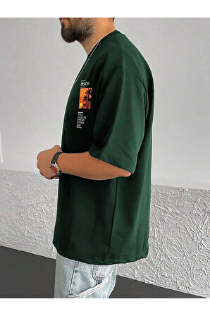 UNİSEX KADIN/ERKEK SUMMER BEACH GÖĞÜS BASKILI OVERSİZE T-SHİRT