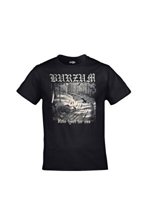 Unisex Siyah Baskılı Burzum Baskılı T-shirt