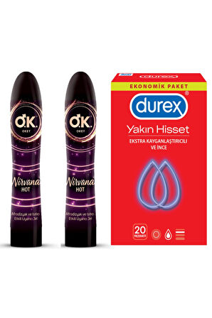 Nirvana Hot Uyarıcı Jel 100ml 2 Kutu Durex Yakın Hisset Prezervatif, 20'li