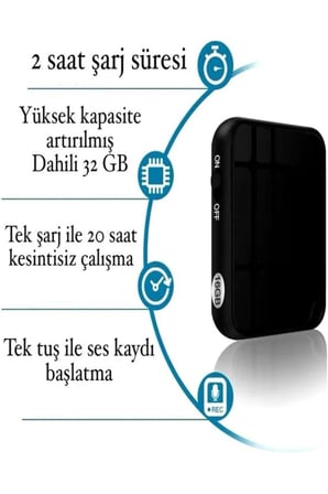 OPS55 32GB Dünyanın En Küçük Ses Kayıt Cihazı. & MP3 Çalar İkisi Bir Arada Dinleme. Cihazi