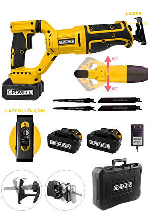 180 Derece Döner Başlıklı Şarjlı Kömürsüz Çelik Şanzıman Kemik Kesme Tilki Kuyruğu Testere Sarı