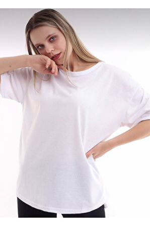 Unisex Siyah Bisiklet Yaka Pamuk Oversize Boyfriend T-shirt