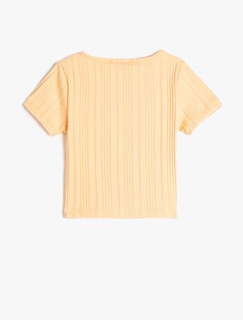 Kız Çocuk Basic Crop Tişört Kısa Kollu Bisiklet Yaka Ribanalı