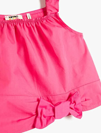 Kız Çocuk Crop Bluz Askılı Fiyonk Detaylı Pamuklu