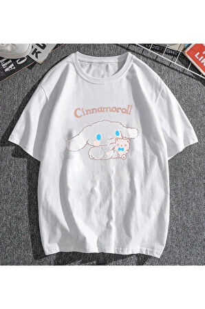 Daily Bear & Cinnamoroll Beyaz Unisex Oversize T-shirt
