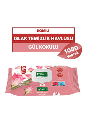 Genel Kullanım Islak Havlu 90'lı Gül Kokulu - 12'li Paket - 1080 Yaprak