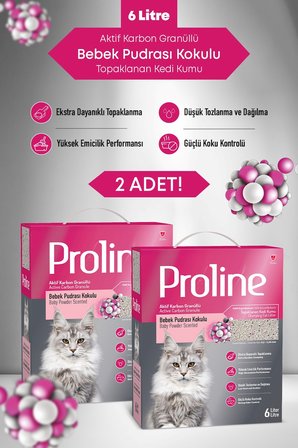 Proline Bebek Pudrası Kokulu Kedi Kumu 2X6Lt.