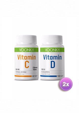 Voonka D Vitamini 1000 Iu 102 Kapsül+c Vitamini 62 Çiğneme Tableti