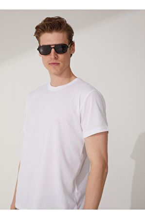 Süvari O Yaka Armürlü Beyaz Erkek T-Shirt Ts1014000278