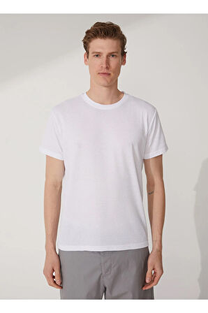O Yaka Armürlü Beyaz Erkek T-shirt Ts1014000278