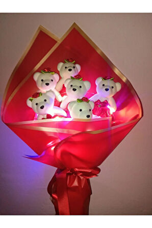 Işıklı ayıcık buketi kırmızı