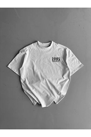 Aydoganticaret44 Baskılı Oversize Bisiklet Yaka T-shirt - Beyaz