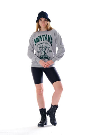 LUNAVISITA Kadın Gri Montana Baskılı Sweatshirt
