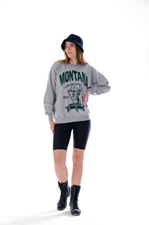 LUNAVISITA Kadın Gri Montana Baskılı Sweatshirt