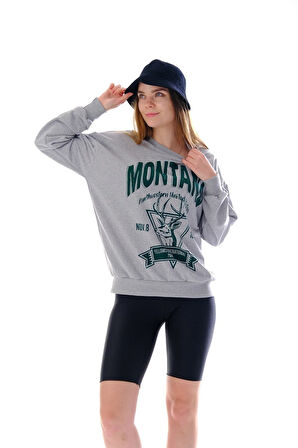 LUNAVISITA Kadın Gri Montana Baskılı Sweatshirt
