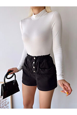 Kadın Beyaz Dik Yaka Uzun Kol Viskon Bluz