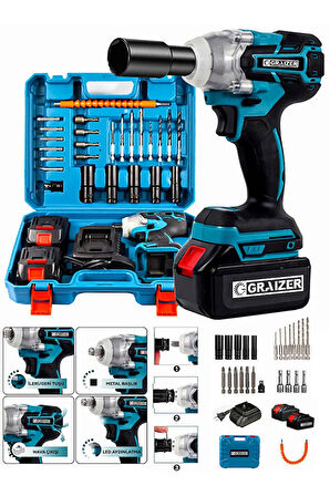 21 V 3.0 Ah Akülü Somun Bijon Sökme Takma Sıkma Matkap Kömürsüz Akülü Vidalama 10 Pilli Akü