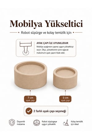 Mobilya Yükseltici Ayak Aparatı (1 ADET), Robot Süpürge İçin Koltuk Kanepe Yükseltici, 4-6 cm Yükseklik, 5-7 cm Ayak Çapı