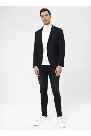 Süvari Slim Fit Siyah Erkek Armürlü Ceket Ct2021600310