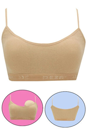 6'lı Dondeza Genç Kız Pedli Pastel Renk Ip Askı Alıştırma Sütyeni Yarım Atlet Büstiyer