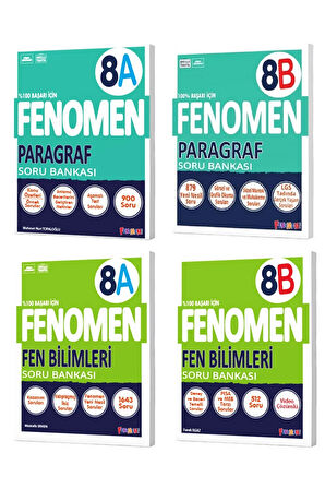Fenomen Okul 2024 8. Sınıf Lgs Paragraf + Fen Bilimleri A + B Soru Bankası Seti 4 Kitap