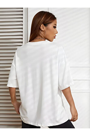 oversize tavşan baskılı T-shirt
