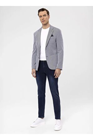 Süvari Slim Fit Mavi Erkek Armürlü Ceket CT2021600290