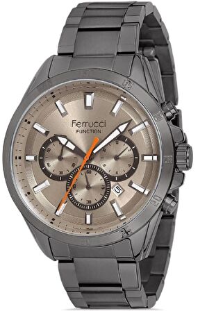 Ferrucci Gri Full Fonksiyonlu ve Takvimli Erkek Kol Saati Çelik Kordon&Kasa