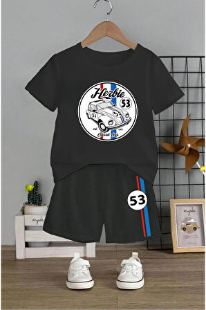 Çocuk Tasarım Herbie 53 Number Baskılı T-Shirt Şort Alt Üst Takım %100 Pamuk
